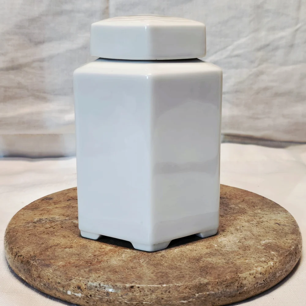 COMING SOON Pier 1 Imports White Porcelain Hexagonal Tea Jar 5
